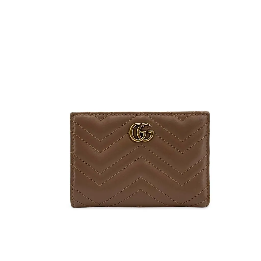 Gucci GG Marmont Card Case Wallet Brown Brown Leather Good - Front View