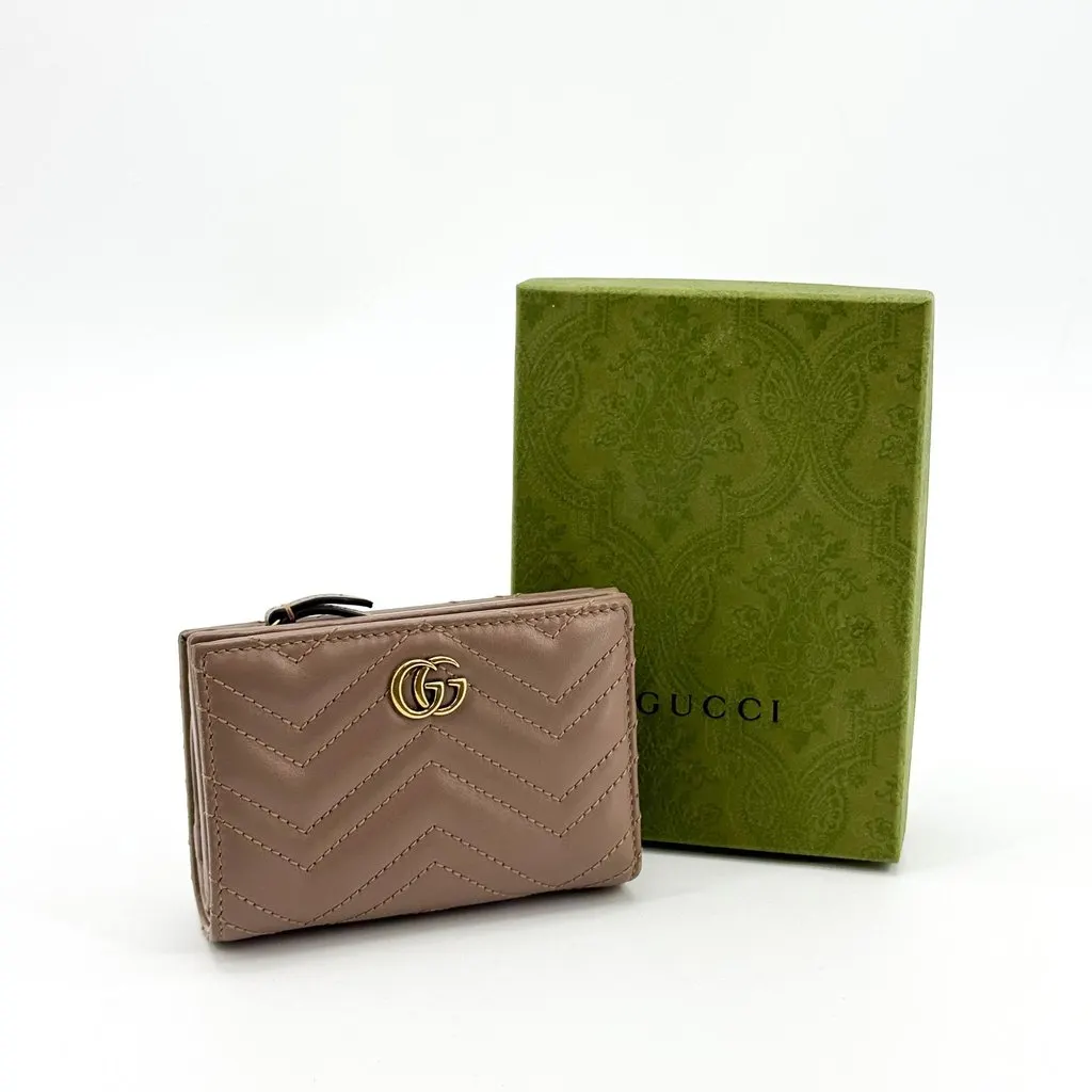 Gucci GG Marmont Card Case Wallet Brown Brown Leather Good - Back View