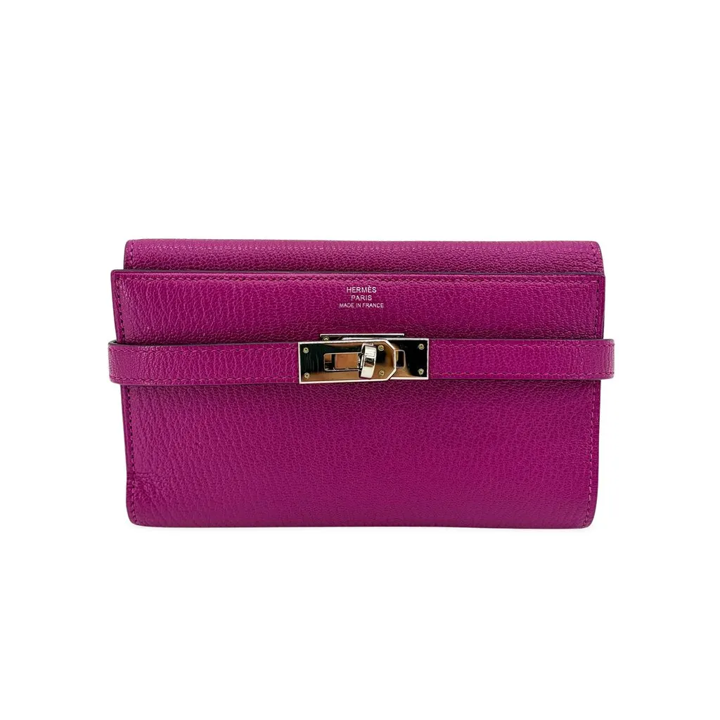 Hermès Kelly Wallet Long Anemone Silver MultiColor Leather Good - Front View