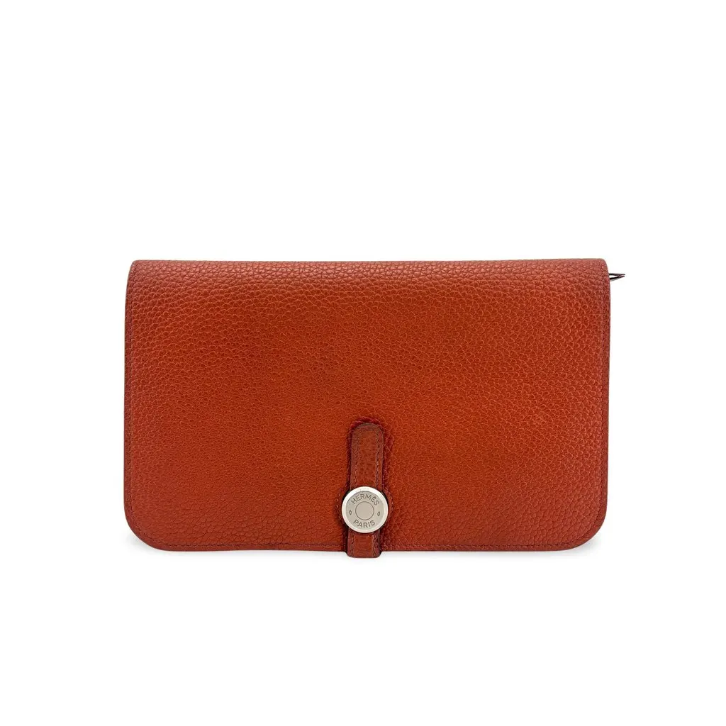 Hermès Dogon Duo Wallet Brown Silver Hardware Brown Leather Good - Front View