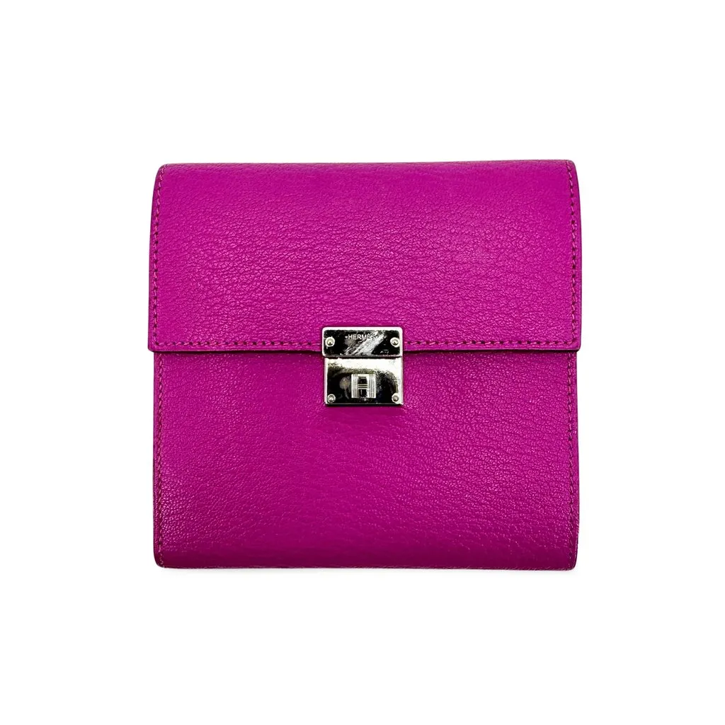 Hermès Clic 12 Wallet Rose Purple Silver Pink Leather Very good - Front View