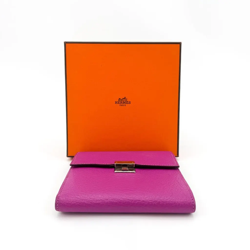 Hermès Clic 12 Wallet Rose Purple Silver Pink Leather Very good - Back View