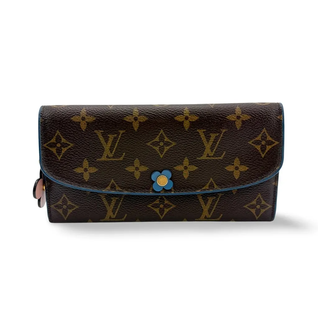 Louis Vuitton Monogram Emily Wallet Blue Flower Blue Canvas Good - Front View