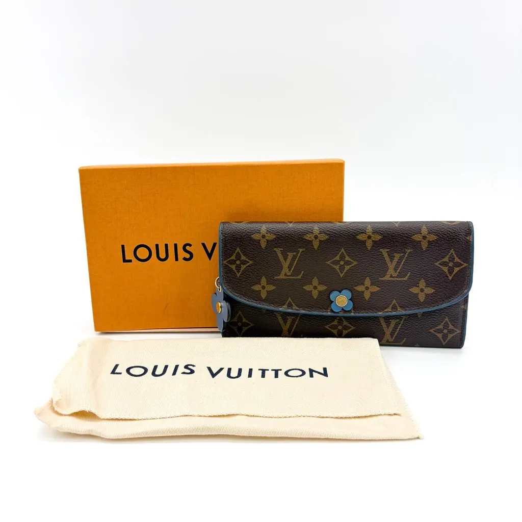 Louis Vuitton Monogram Emily Wallet Blue Flower Blue Canvas Good - Back View