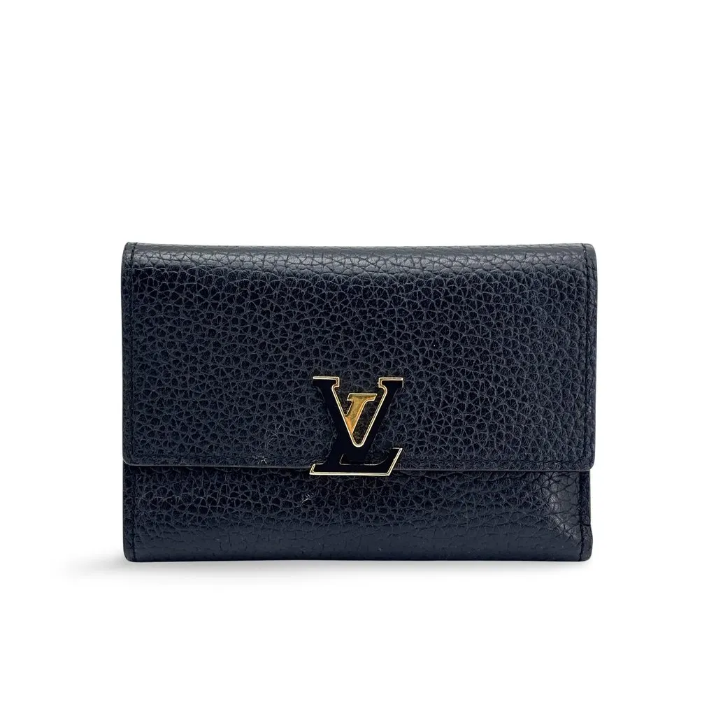 Louis Vuitton Capucines Compact Wallet Noir Black Leather Good - Front View