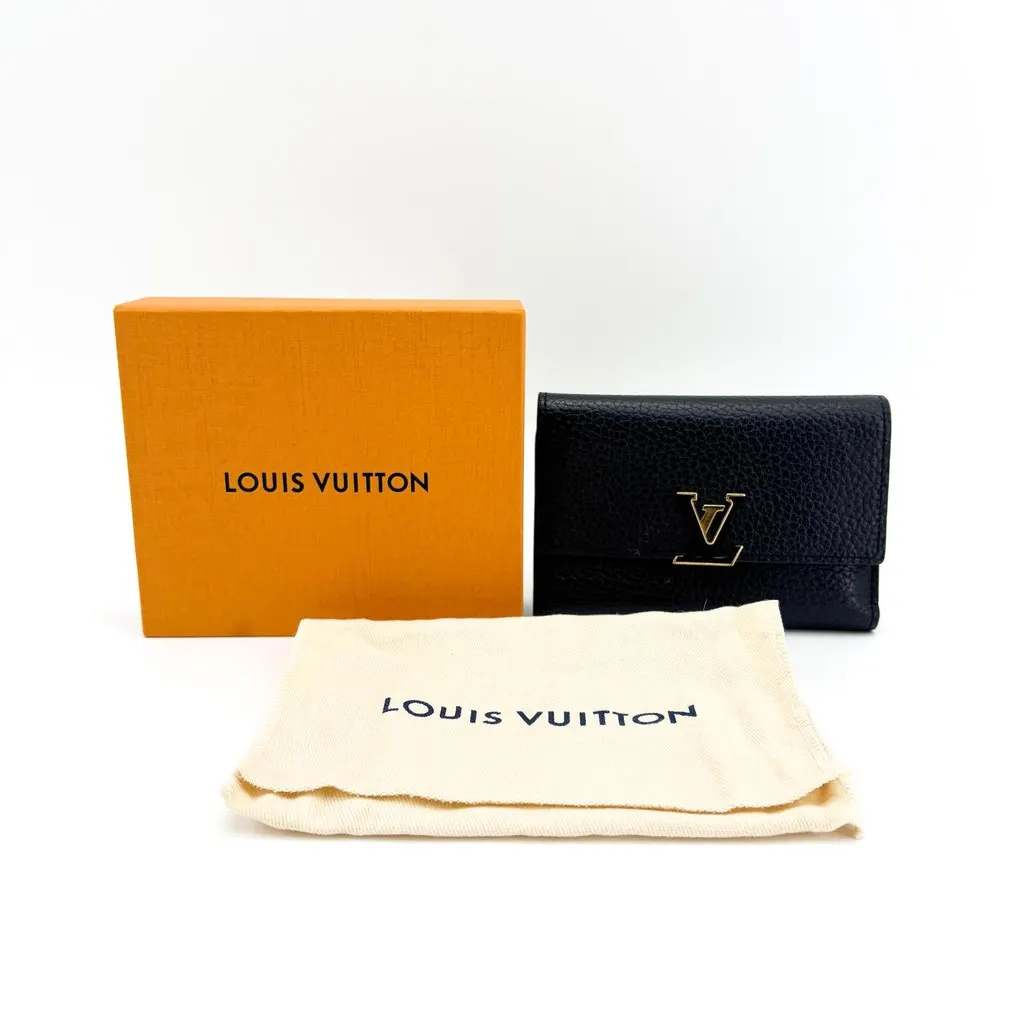Louis Vuitton Capucines Compact Wallet Noir Black Leather Good - Back View