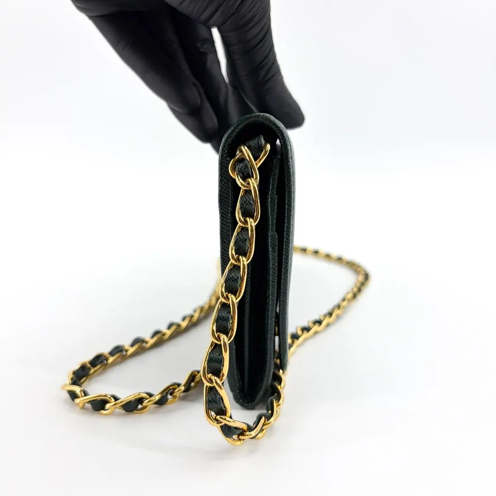 Prada Saffiano Chain Shoulder Bag Black Black Leather Good - Model View