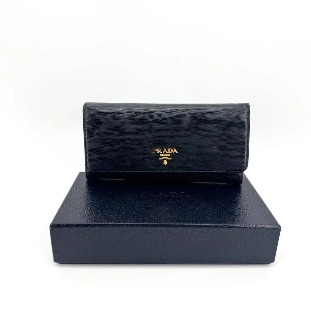 Prada Vitello Move Long Flap Wallet Black Black Leather Very good - Back View