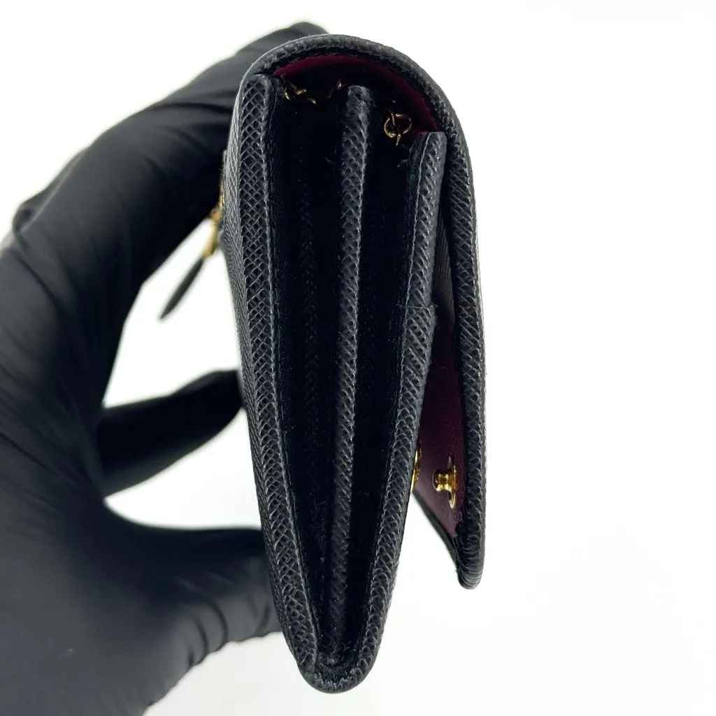 Prada Saffiano Metal Logo Long Flap Wallet Black Black Leather Very good - Box View