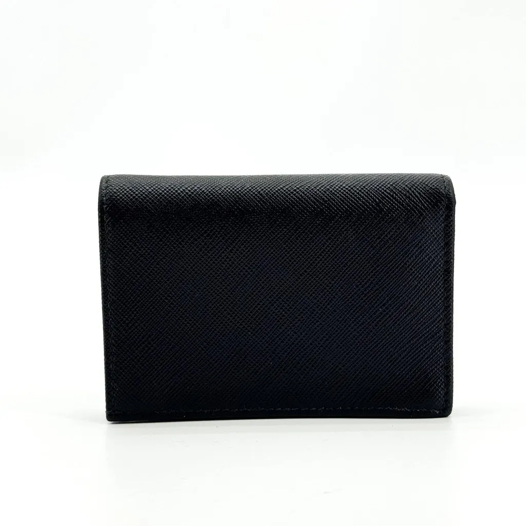 Prada Saffiano Triangle Logo Small Wallet Black Gold Black Leather Very good - Back View