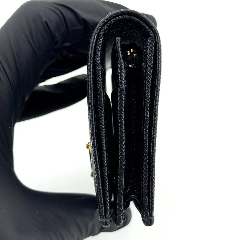 Prada Saffiano Triangle Logo Small Wallet Black Gold Black Leather Very good - Model View