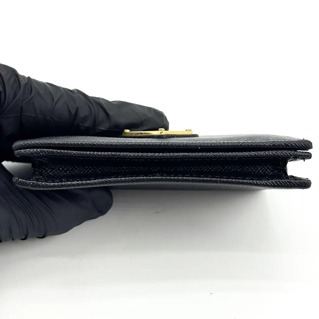 Prada Saffiano Triangle Logo Small Wallet Black Gold Black Leather Very good - Box View