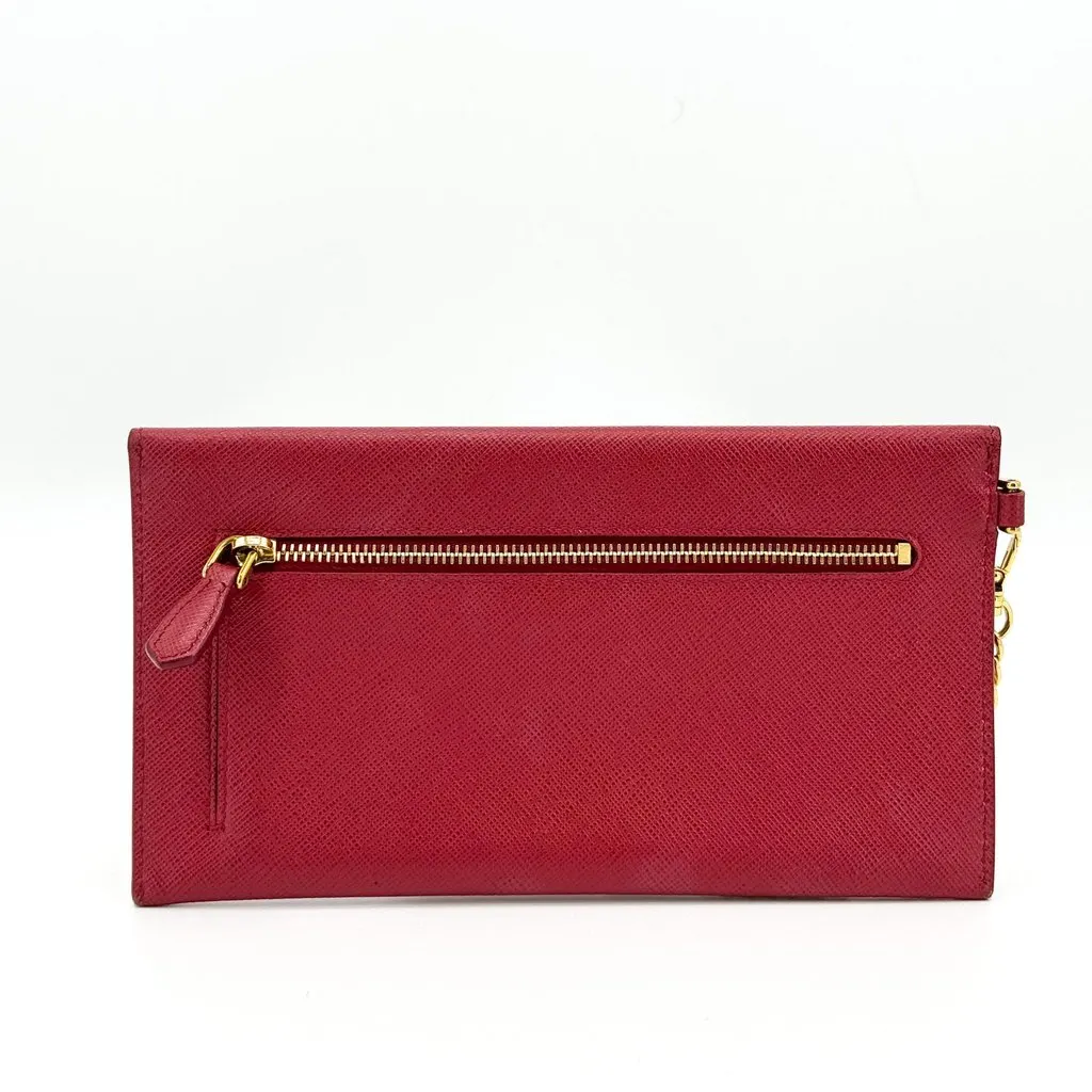 Prada Saffiano Envelope Long Wallet Red Gold Red Leather Good - Inside View