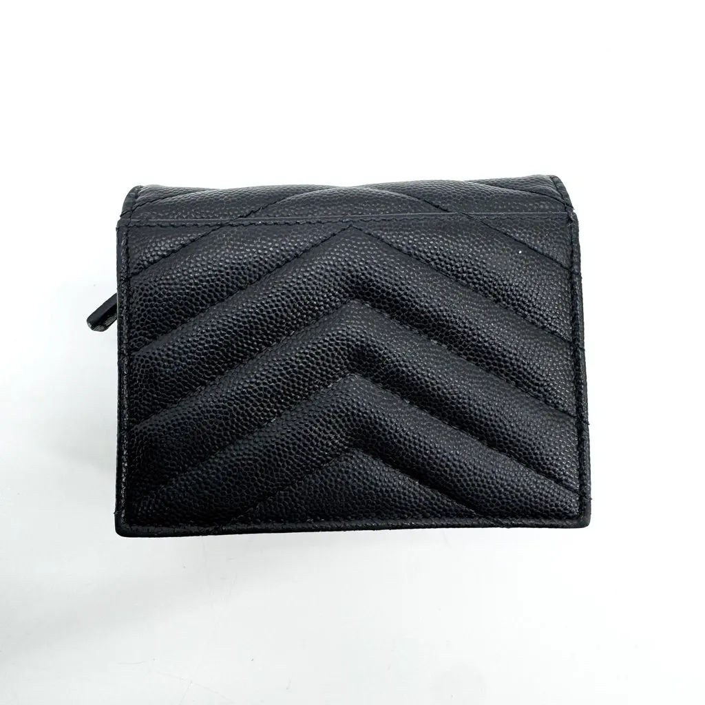 Saint Laurent Monogram Small Envelope Wallet Caviar Gold Black Black Leather Very good - Inside View