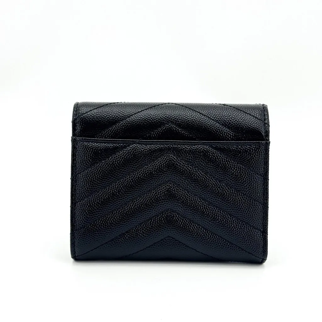 Saint Laurent Monogram Envelope Compact Wallet Black Gold Hardware Black Leather Very good - Inside View