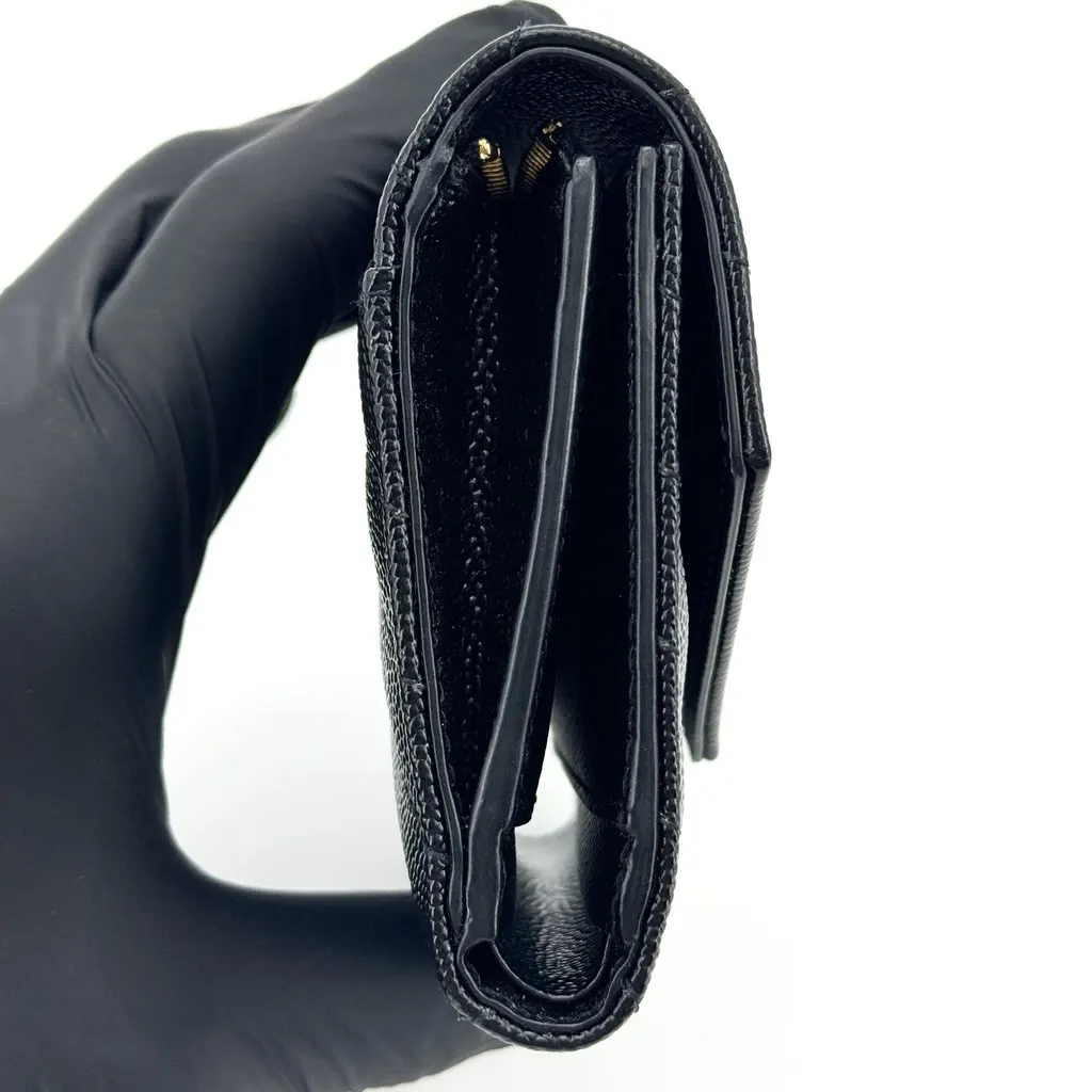 Saint Laurent Monogram Envelope Compact Wallet Black Gold Hardware Black Leather Very good - Model View