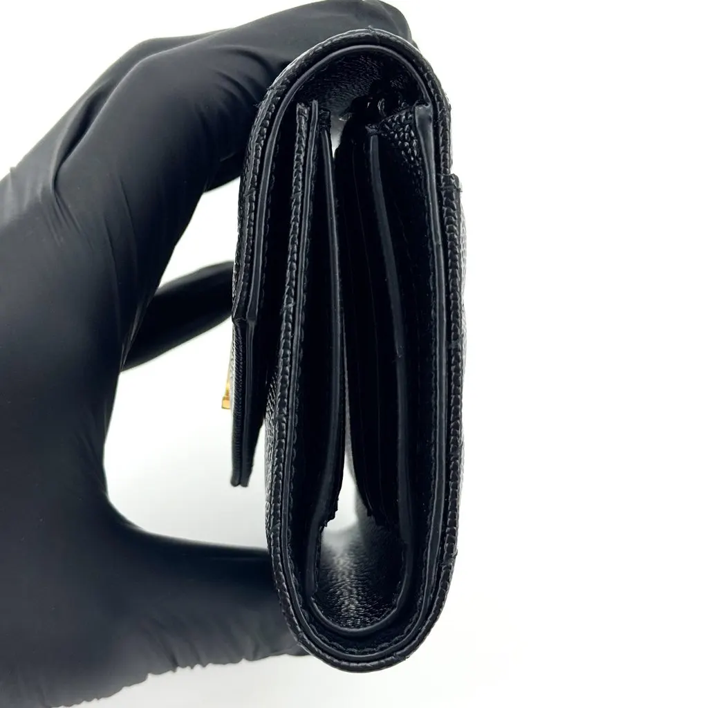 Saint Laurent Monogram Envelope Compact Wallet Black Gold Hardware Black Leather Very good - Box View