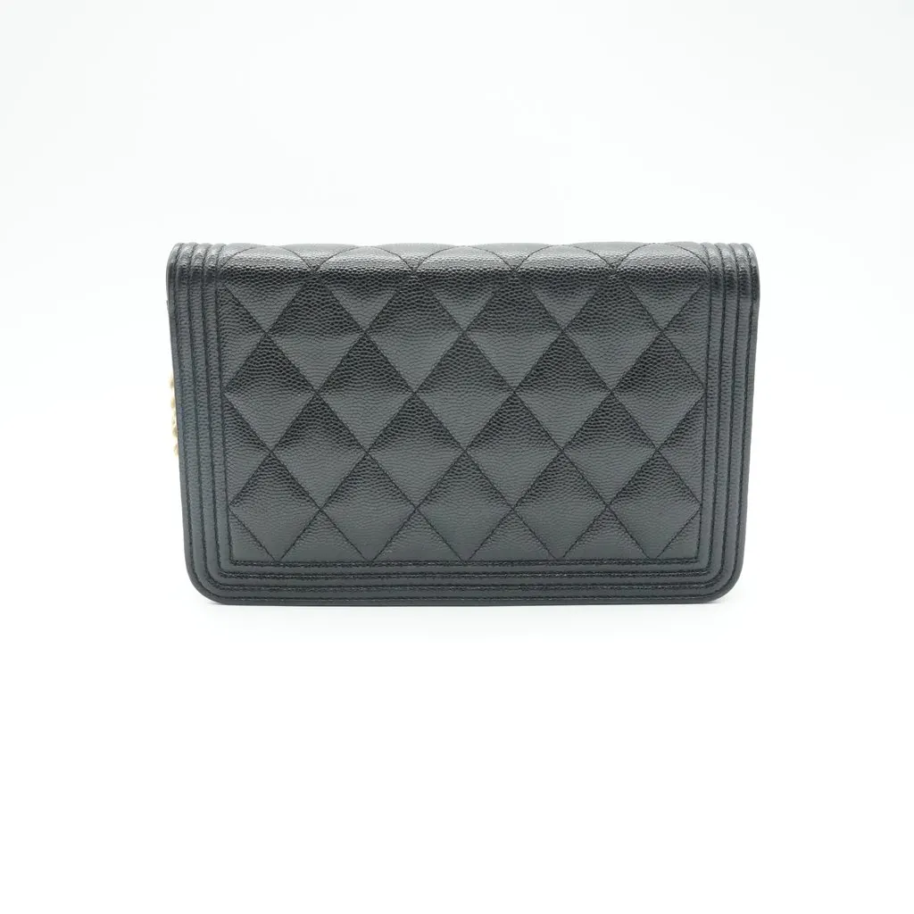 Chanel Boy Wallet On Chain In Black Leather Black Leather Good - Back View