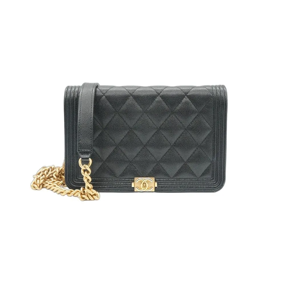 Chanel Boy Wallet On Chain In Black Leather
