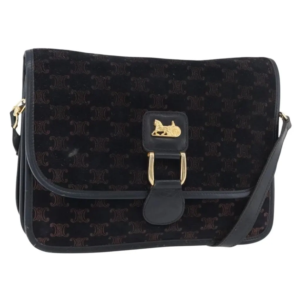 Celine Sholder Bag Black Canvas Good - Front View