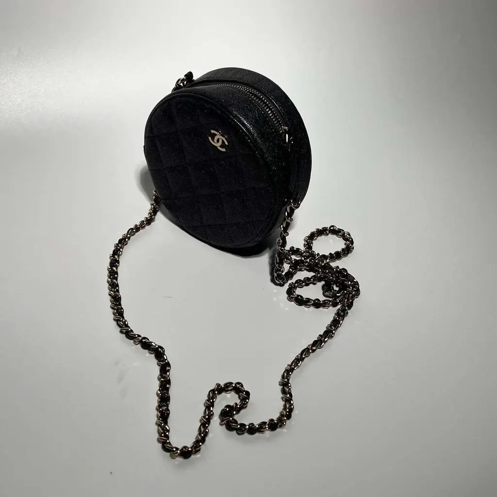 Chanel Coin Bag Black Leather Metal Good - Back View