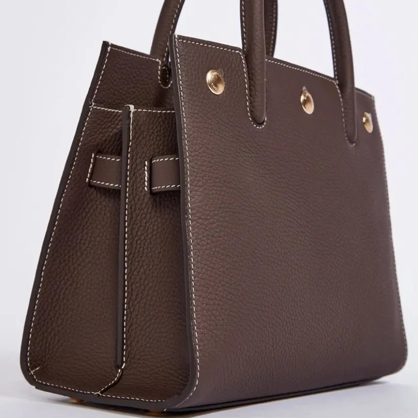 Burberry Burberry Handle Grained Leather Shopper Bag – Dark Clay Brown Brown Leather Never worn, with tag - Back View