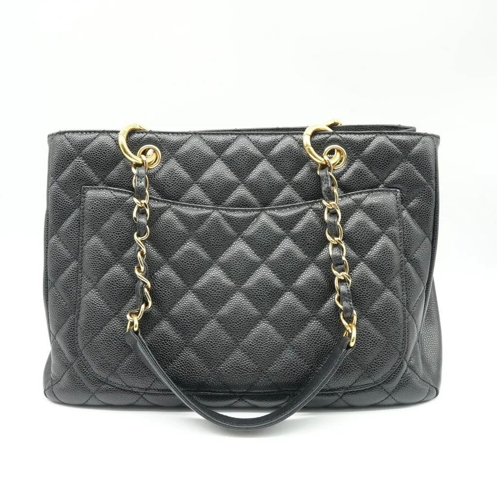 Chanel Grand Shopping Tote Black Leather Gold Hardware Black Leather Good - Back View