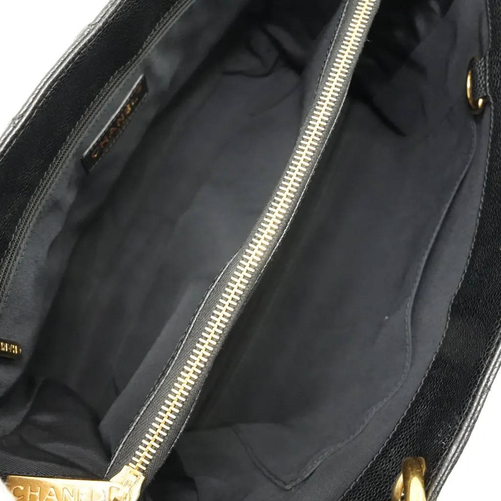 Chanel Grand Shopping Tote Black Leather Gold Hardware Black Leather Good - Model View