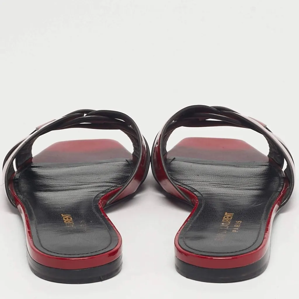 Saint Laurent Saint Laurent Size 38.5 Red Patent Leather Flat Slides Burgundy Leather Good - Back View