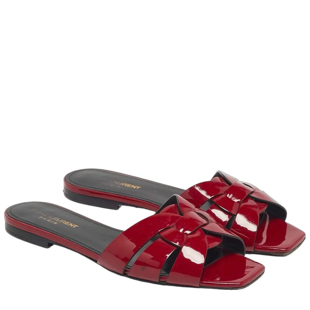 Saint Laurent Saint Laurent Size 38.5 Red Patent Leather Flat Slides Burgundy Leather Good - Front View