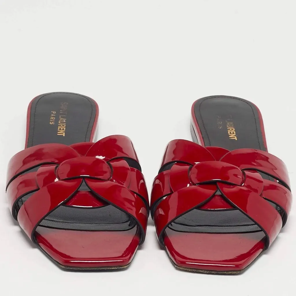 Saint Laurent Saint Laurent Size 38.5 Red Patent Leather Flat Slides Burgundy Leather Good - Inside View