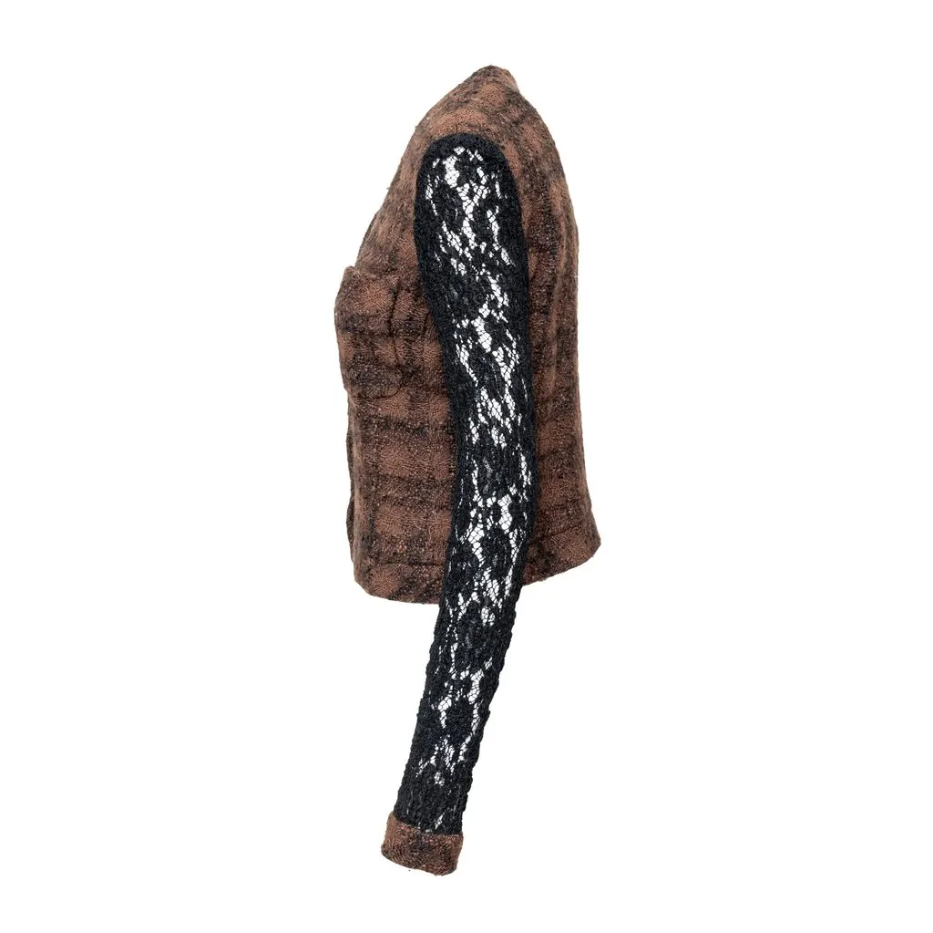 Chanel Tweed and Lace Jacket - '90s Black Tweed Good - Back View