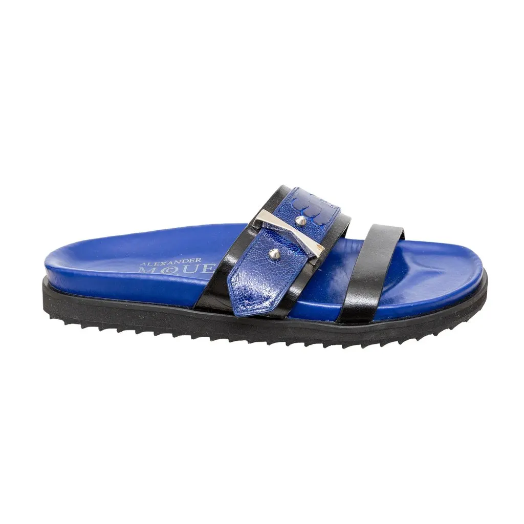 Alexander McQueen Embossed Sandals - '10s Black Leather Good - Front View