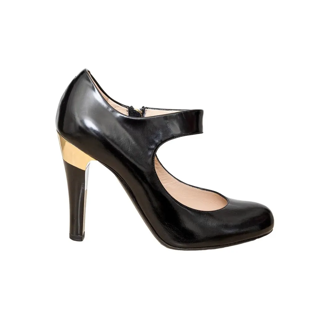 Emporio Armani Mary Jane Heels - '10s Black Leather Good - Front View