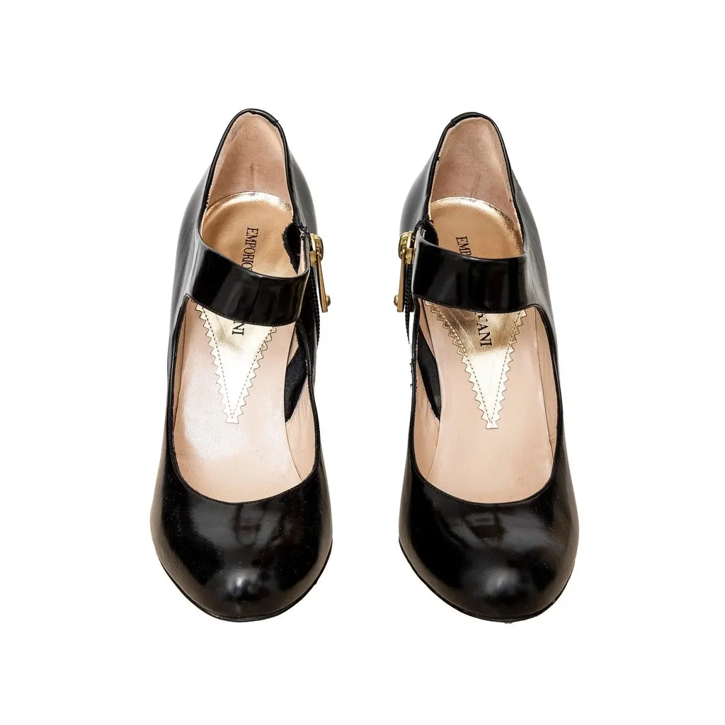 Emporio Armani Mary Jane Heels - '10s Black Leather Good - Inside View