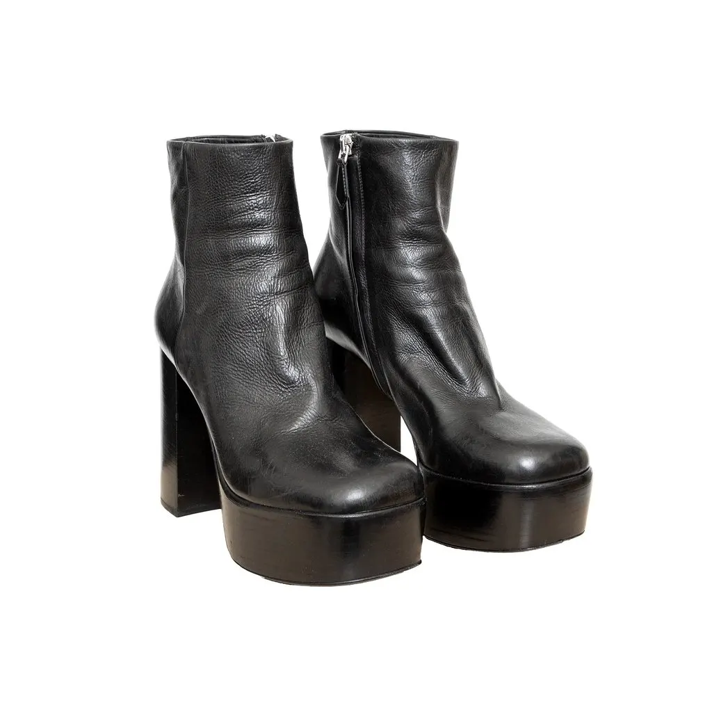 Miu Miu Platform Ankle Boots - '10s Black Leather Good - Back View