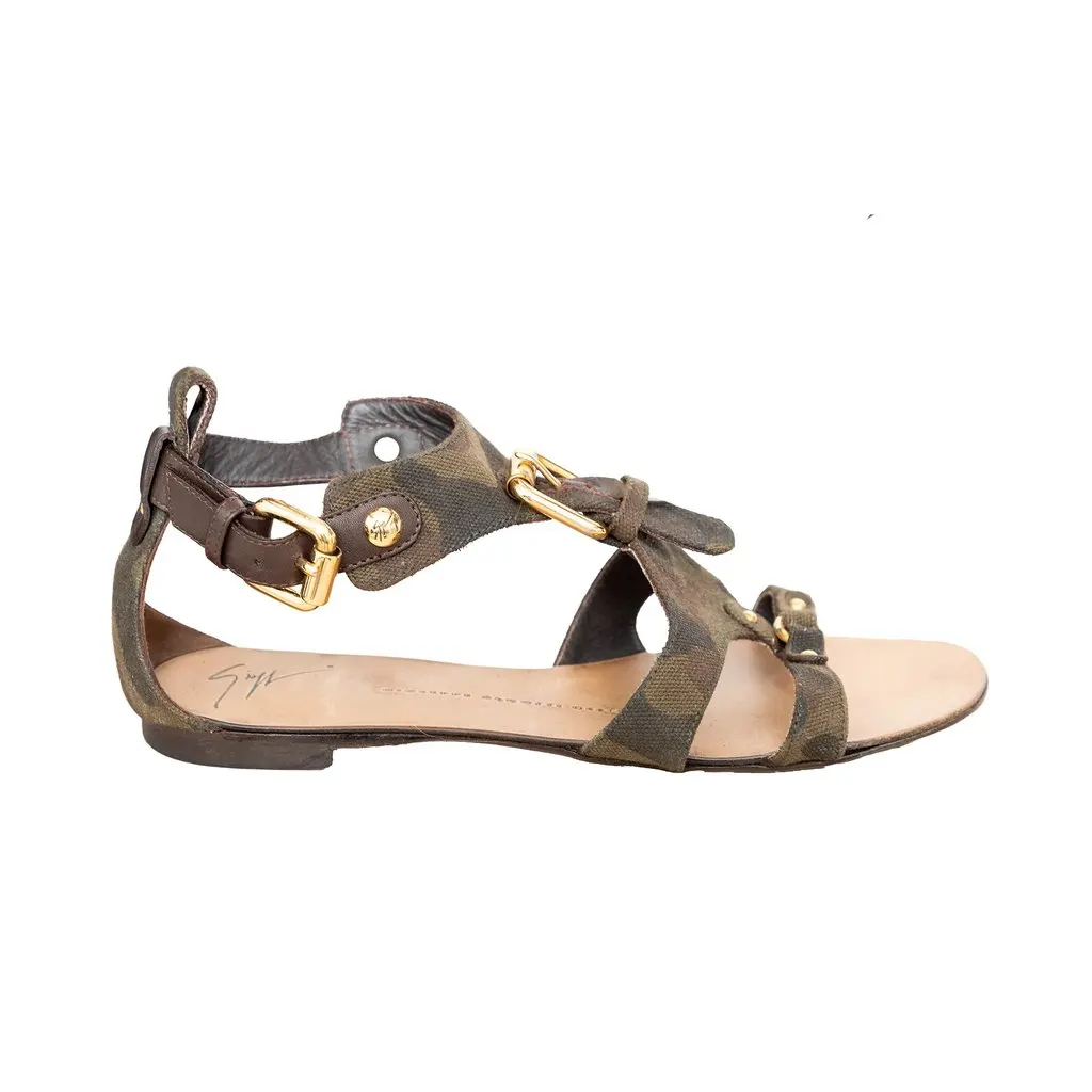 Giuseppe Zanotti Camouflage Sandals - '10s Green Canvas Good - Front View