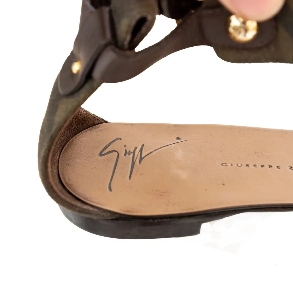 Giuseppe Zanotti Camouflage Sandals - '10s Green Canvas Good - Model View