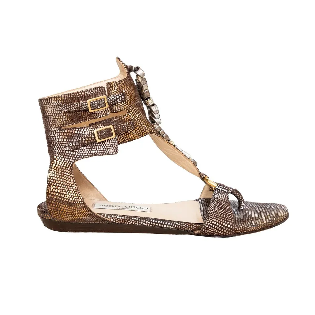 Jimmy Choo Embossed Strappy Sandals - '10s MultiColor Suede Good - Front View