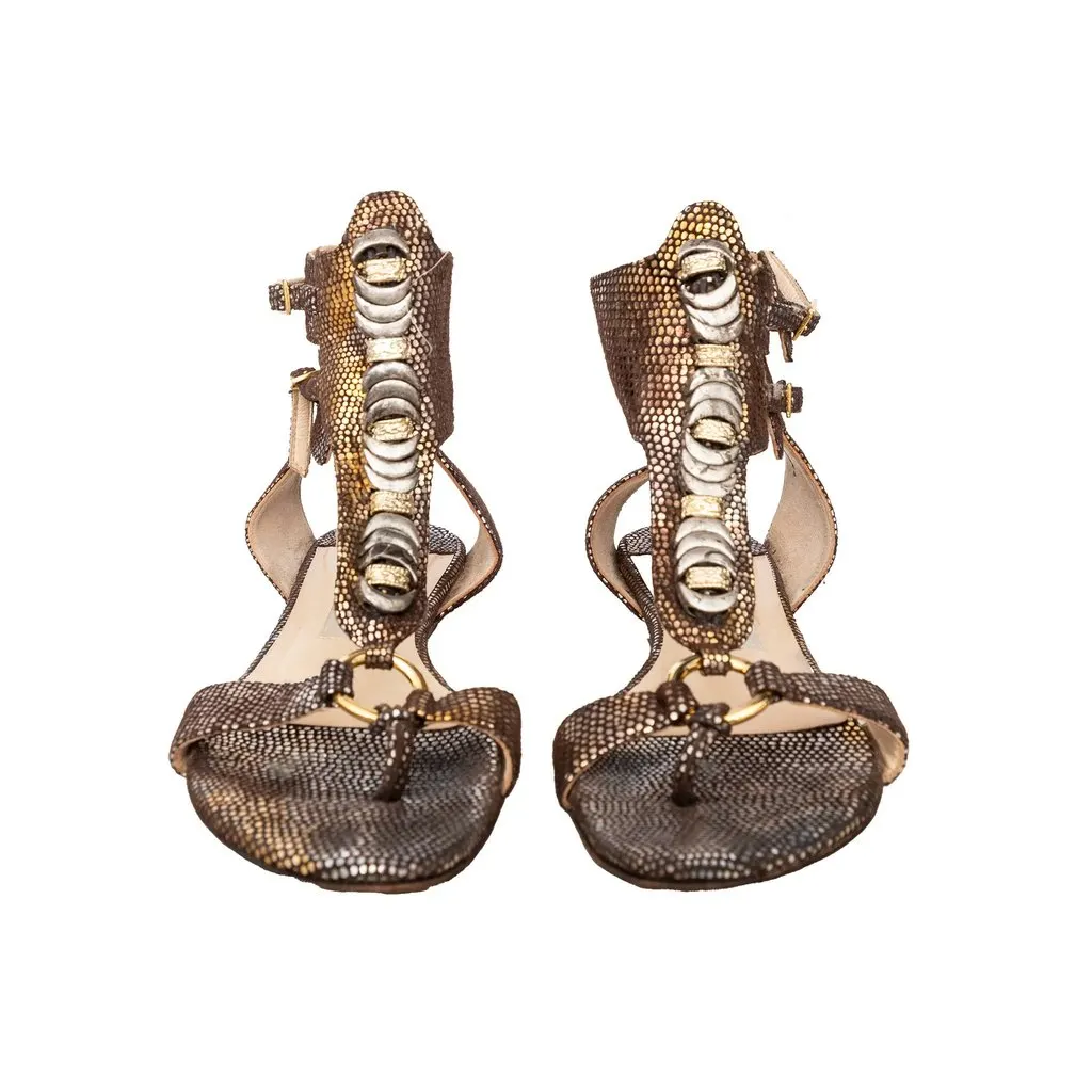 Jimmy Choo Embossed Strappy Sandals - '10s MultiColor Suede Good - Inside View