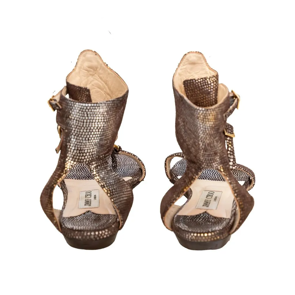 Jimmy Choo Embossed Strappy Sandals - '10s MultiColor Suede Good - Model View