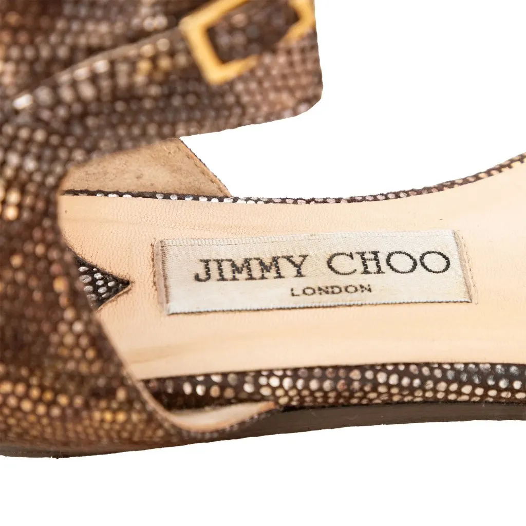 Jimmy Choo Embossed Strappy Sandals - '10s MultiColor Suede Good - Box View