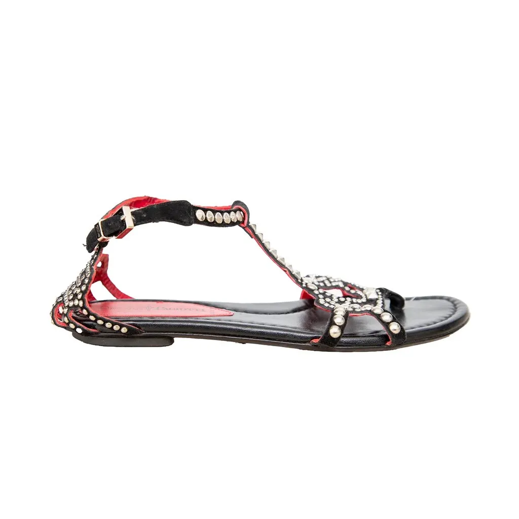 Cesare Paciotti Studded Sandals - '10s Black Leather Good - Front View
