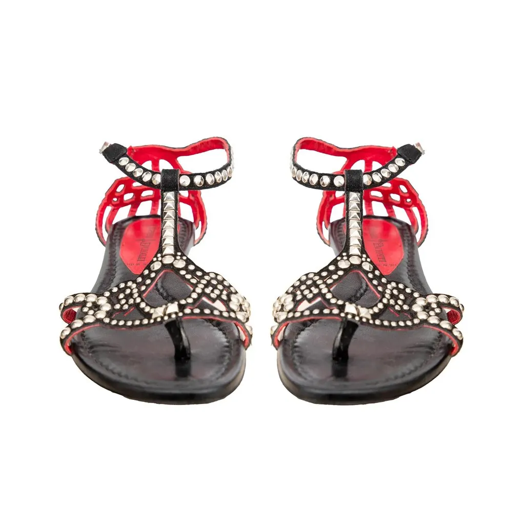 Cesare Paciotti Studded Sandals - '10s Black Leather Good - Back View