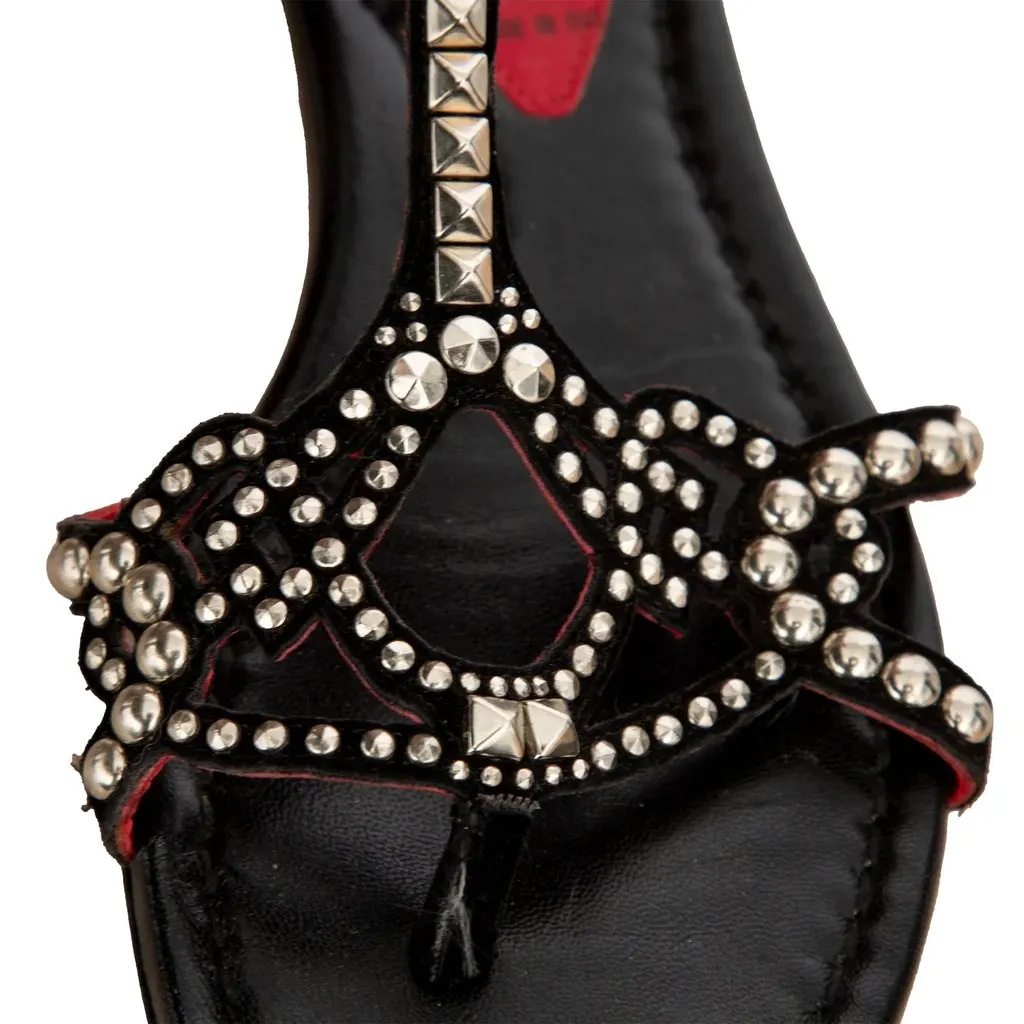 Cesare Paciotti Studded Sandals - '10s Black Leather Good - Model View