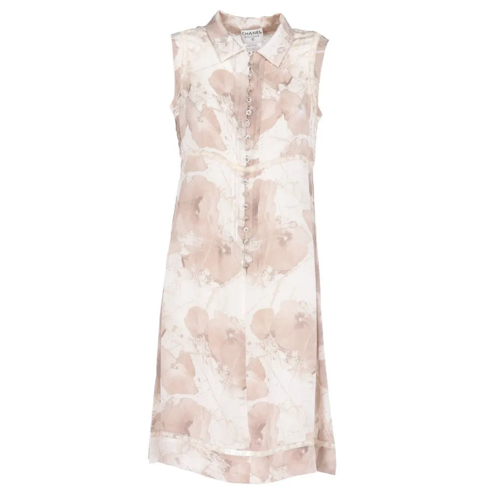 Chanel Beige Silk Floral Dress - 2000s Beige Silk Good - Front View