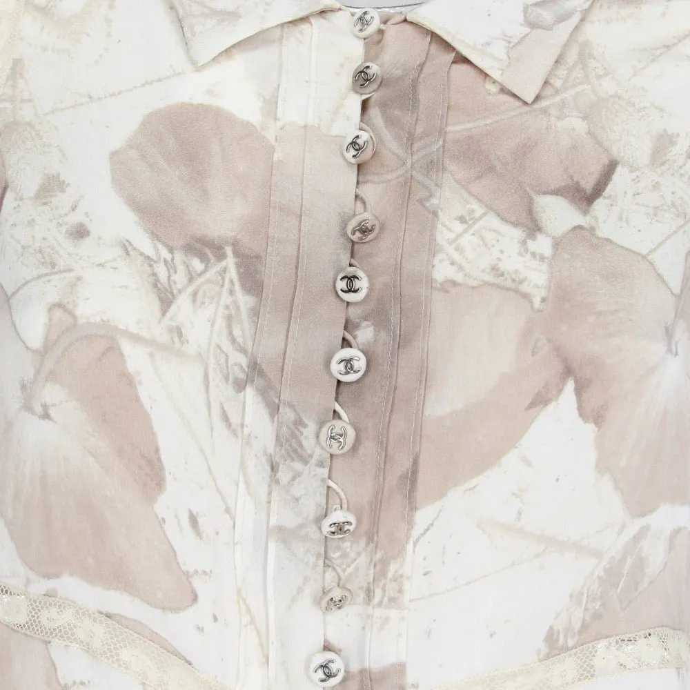 Chanel Beige Silk Floral Dress - 2000s Beige Silk Good - Model View