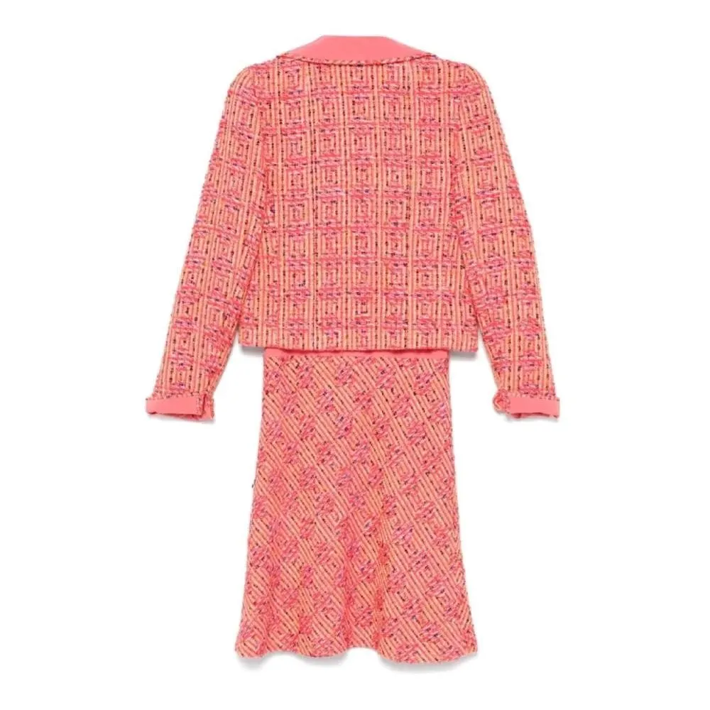 Chanel Pink Wool Jacket and Dress Suit - 2000s Pink Wool Good - Back View