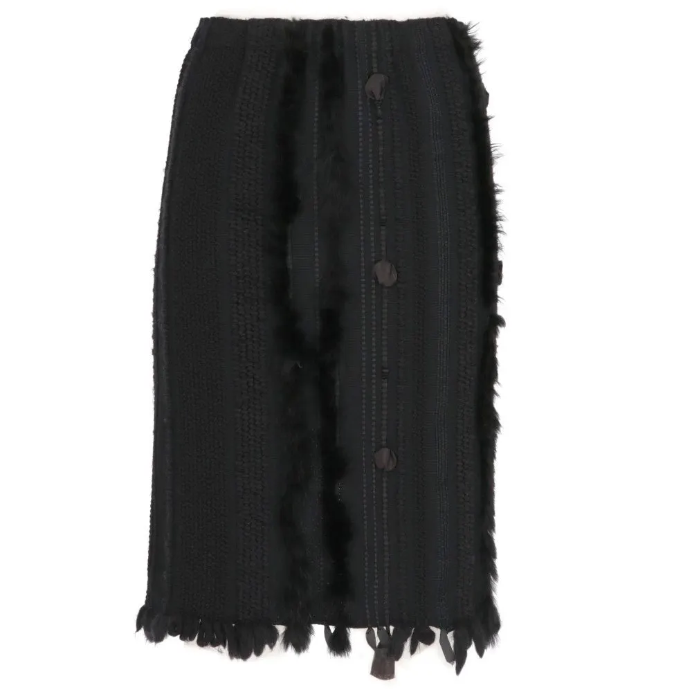 Gucci Black Knitted Skirt - 2000s Black Wool Good - Front View