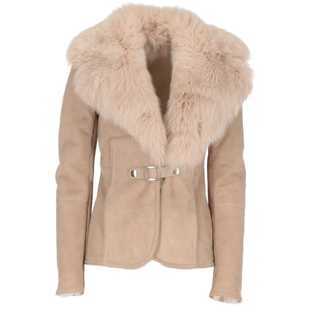 Gucci Beige Sheepskin Shearling Coat - 2000s Beige Shearling Good - Front View